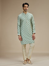 Mint green men royal elephant brocade kurta pajama