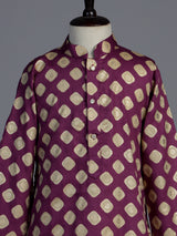Purple silk kurta suit for boys with zari printed festive elegance