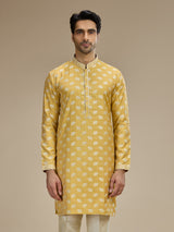 Yellow mens regal elephant banarasi kurta suit