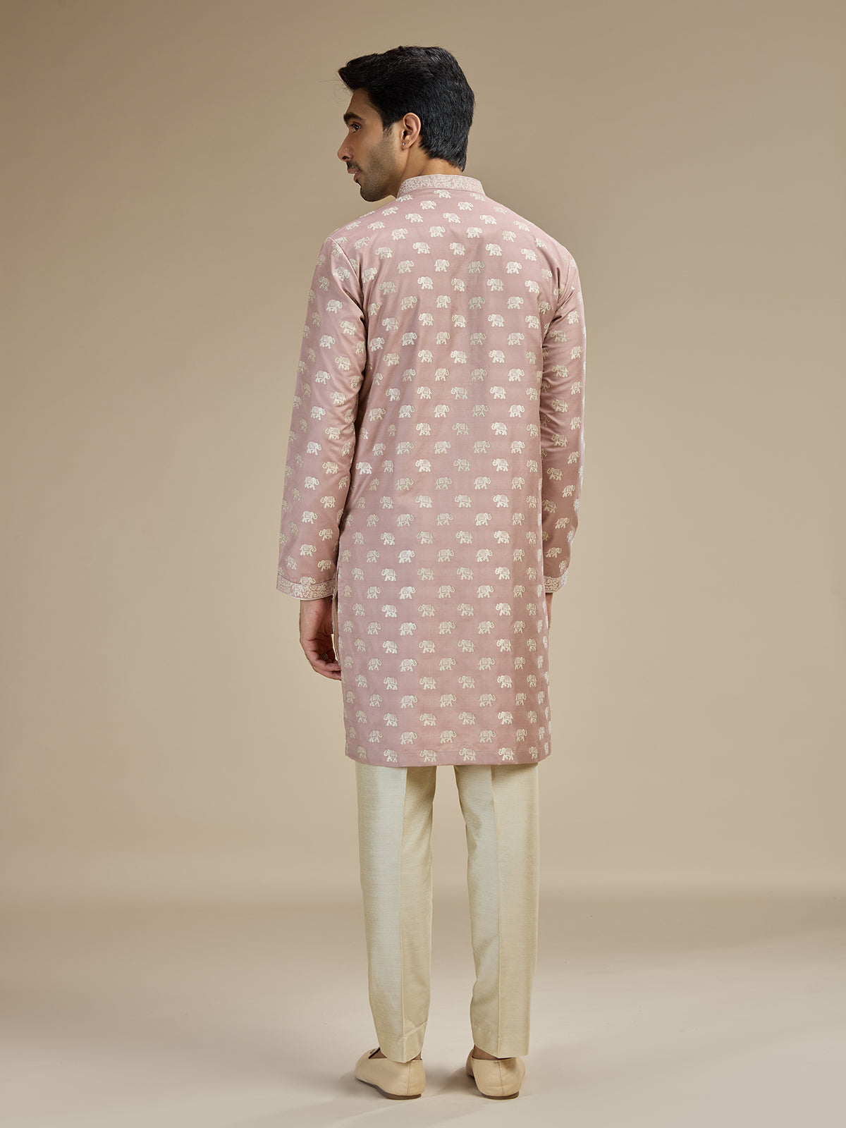 Dusty pink mens royal elephant banarasi kurta pajama