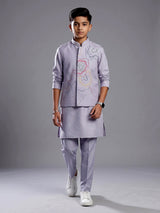 Lavender purple silk blend waistcoat set for boys with festive detailing