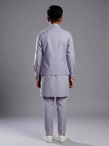 Lavender purple silk blend waistcoat set for boys with festive detailing
