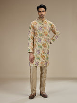Beige gold mens parsi gara tussar kurta suit