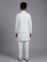 White silk blend waistcoat set for boys with elegant festive embellishments
