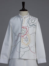 White silk blend waistcoat set for boys with elegant festive embellishments