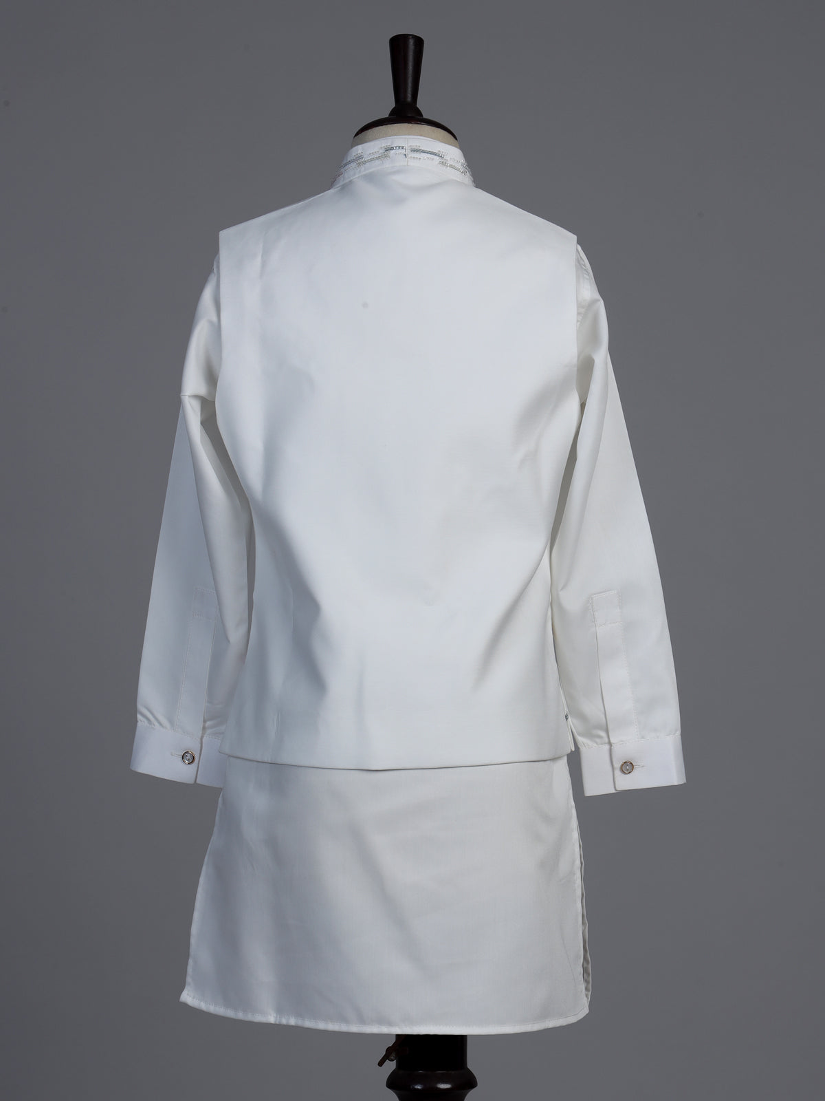White silk blend waistcoat set for boys with elegant festive embellishments