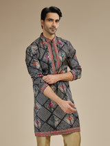 Charcoal black mens bandhani kutch embroidered kurta suit