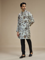 Grey mens botanical tapestry embroidered kurta pajama
