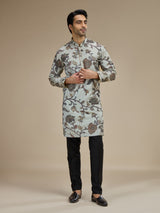 Grey mens botanical tapestry embroidered kurta pajama
