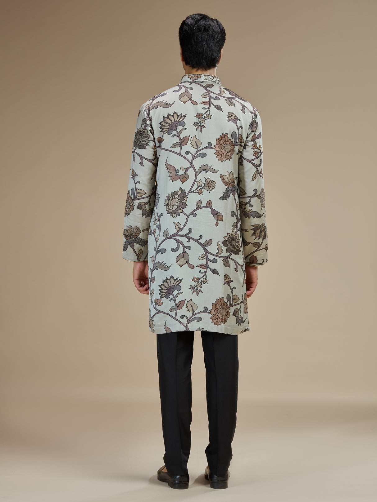 Grey mens botanical tapestry embroidered kurta pajama