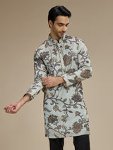 Grey mens botanical tapestry embroidered kurta pajama