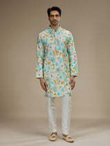 Multi color mens watercolor floral cotton silk kurta pajama