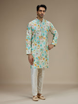 Multi color mens watercolor floral cotton silk kurta pajama