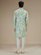 Multi color mens watercolor floral cotton silk kurta pajama