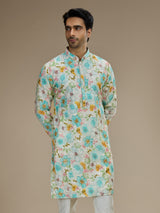 Multi color mens watercolor floral cotton silk kurta pajama