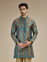 Turquoise blue mens kashmiri botanical modal kurta pajama