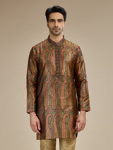 Beige olive mens heritage kashmiri modal kurta suit