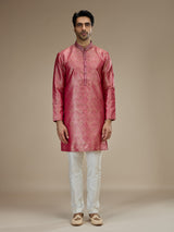 Pink mens heritage floral banarasi  brocade kurta pajama