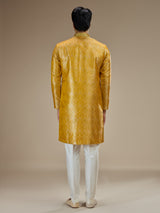Yellow mens classic floral banarasi  brocade kurta suit