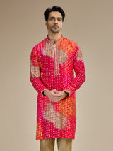 Pink mens bandhani zari georgette kurta pajama