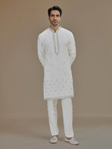 Off white royal paisley silk kurta suit for men