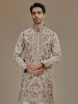 Beige heritage Shikargah art silk kurta suit for men