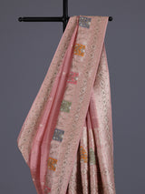 Pink silk saree with graceful peacock motif embellishments