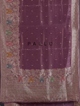 Mauve purple silk saree with rich peacock motif detailing
