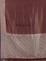 Chocolate brown silk saree with luxurious butti and tassels