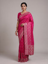 Rani pink silk saree with elegant butti work