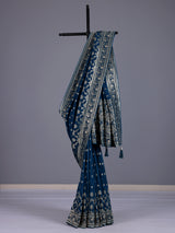 Peacock blue silk saree with exquisite traditional embellished detailing