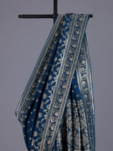 Peacock blue silk saree with exquisite traditional embellished detailing