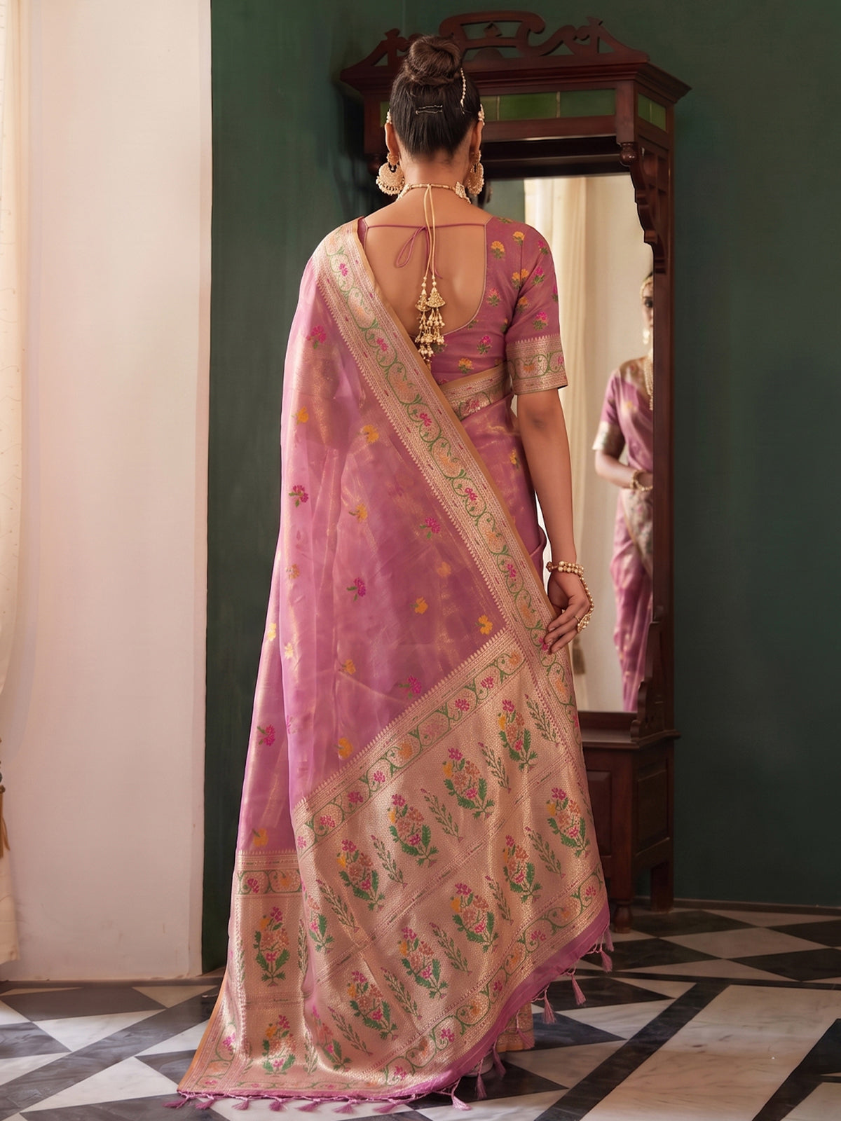 Onion pink regal tissue silk saree