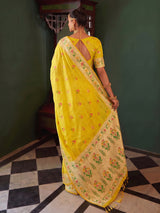 Yellow graceful festive tissue saree
