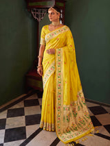 Yellow graceful festive tissue saree