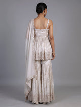 Cream embellished silk pakistani style sharara suit