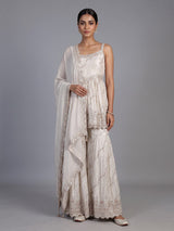 Cream embellished silk pakistani style sharara suit