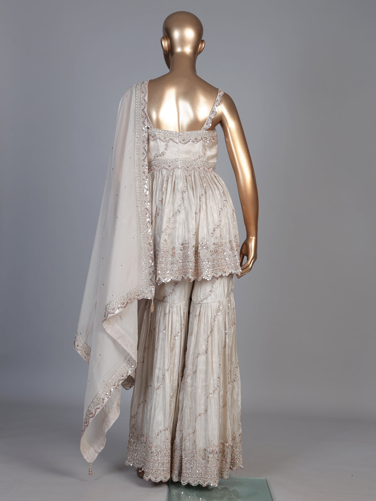 Cream embellished silk pakistani style sharara suit