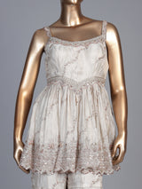 Cream embellished silk pakistani style sharara suit
