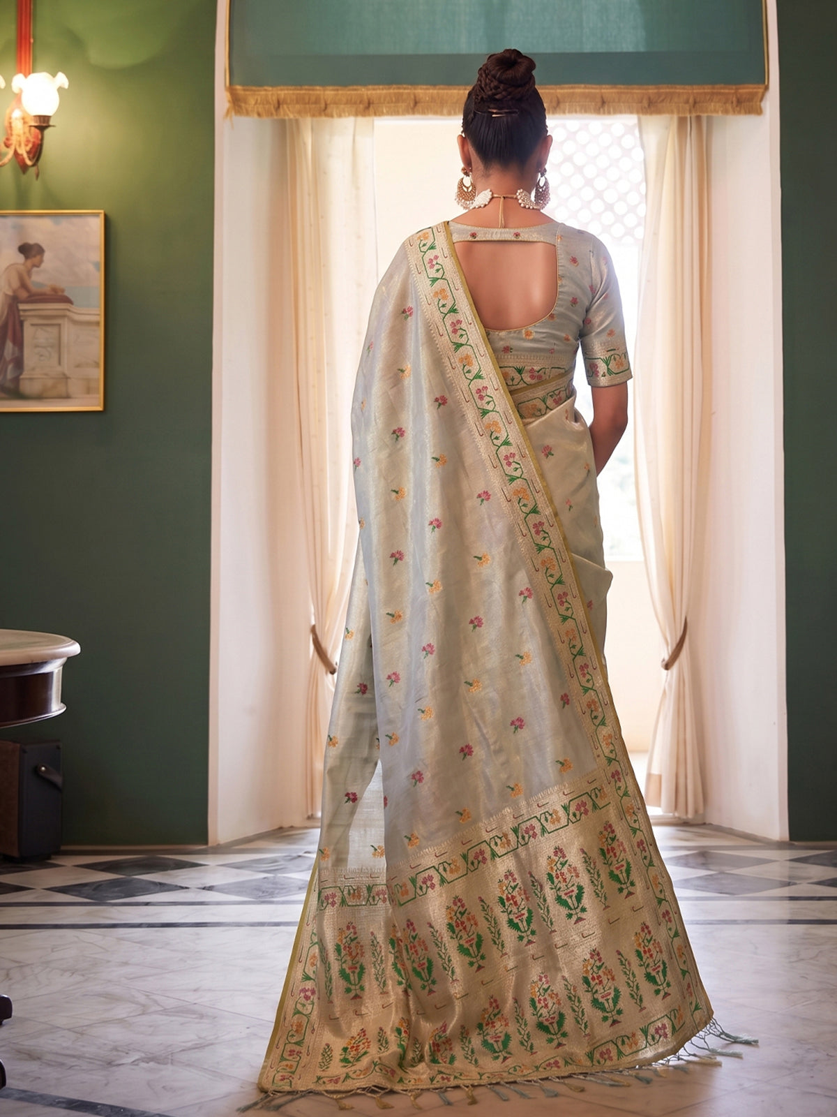 Sky blue premium tissue silk saree