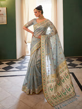 Sky blue premium tissue silk saree