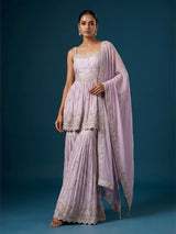 Pink embellished silk pakistani style sharara suit