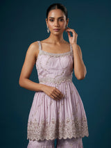 Pink embellished silk pakistani style sharara suit