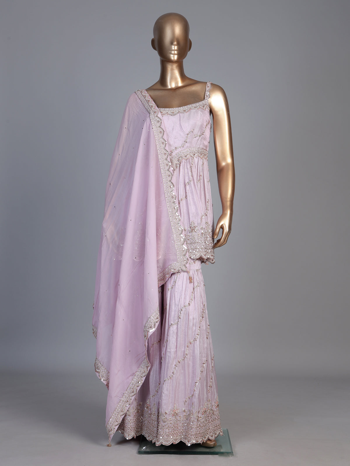 Pink embellished silk pakistani style sharara suit
