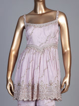 Pink embellished silk pakistani style sharara suit