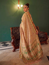 Pastel peach festive tissue silk saree