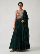 Bottle green embroidered and sequins georgette anarkali suit