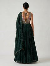 Bottle green embroidered and sequins georgette anarkali suit