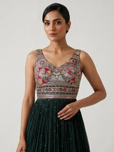 Bottle green embroidered and sequins georgette anarkali suit
