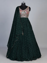 Bottle green embroidered and sequins georgette anarkali suit